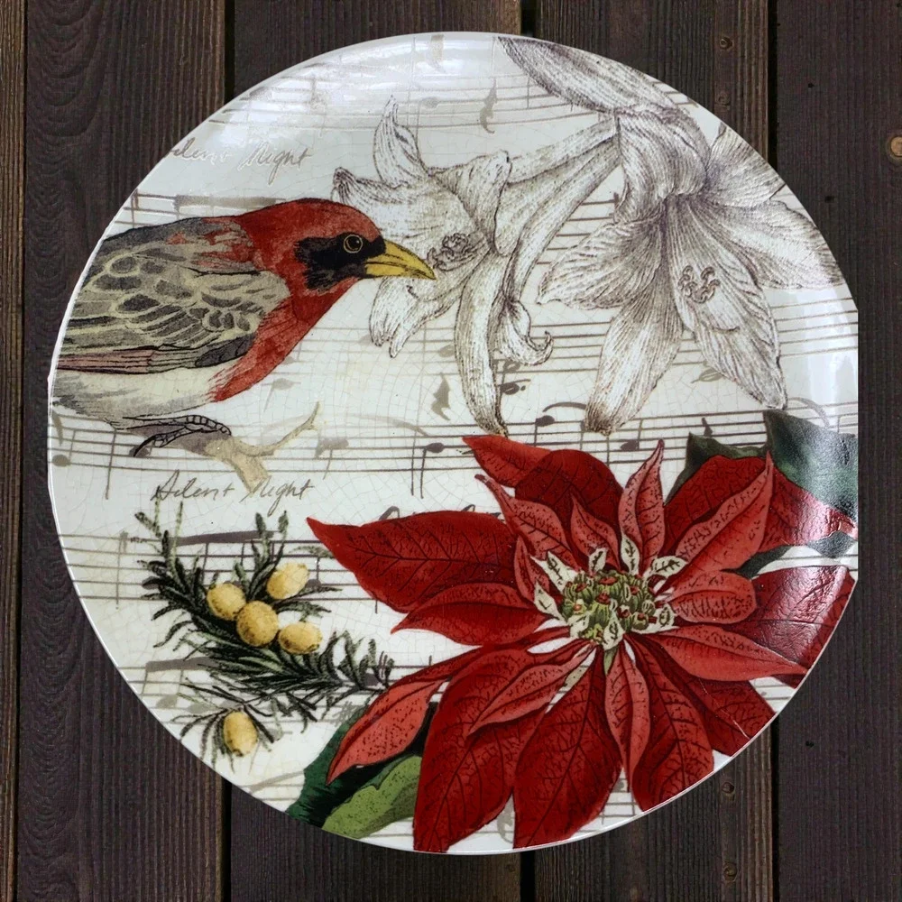 NEW Vintage Y2K Pottery Barn Christmas Songbird Floral Set 4 8.25